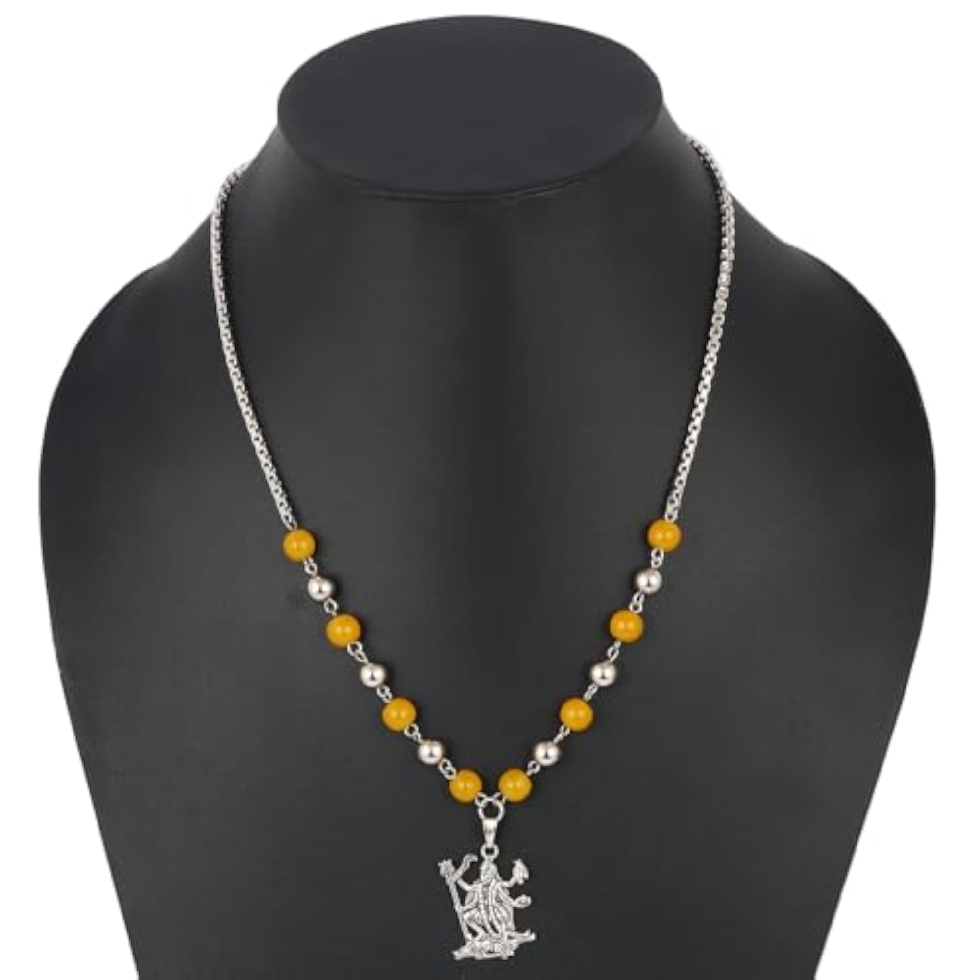 Oxidized Silver Plated Maa Kali Pendant with Bead Chain